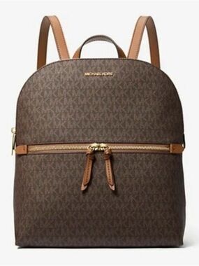 Michael Kors Dallas Brown and Tan Monogram Logo Backpack